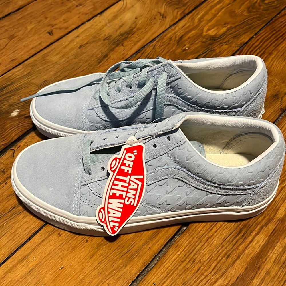 Baby Blue Houndstooth Emboss Old Skool Vans size 6.5